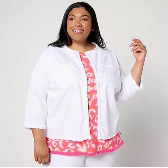 Belle by Kim Gravel TripleLuxe Got It Braid Open Front Jacket White Small - Picture 1 of 4